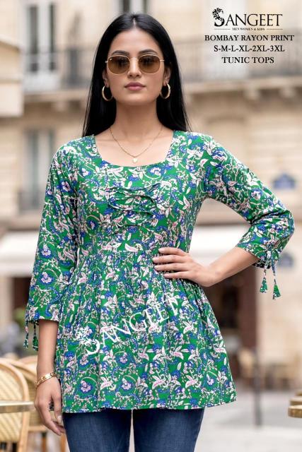 Sangeet bombay rayon print short top kurtis online wholesaler